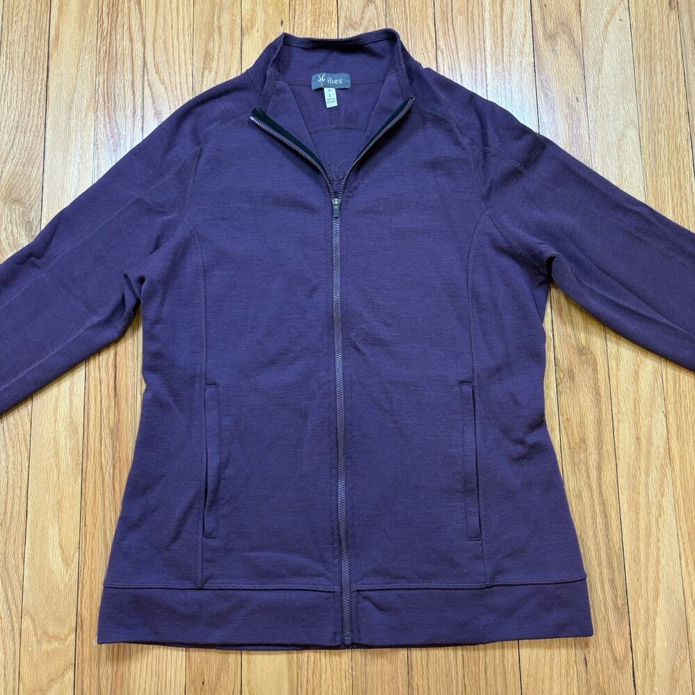 Ibex Shak Merino Wool Jacket Womens L Purple Full Zip Outdoor Pockets Hiking